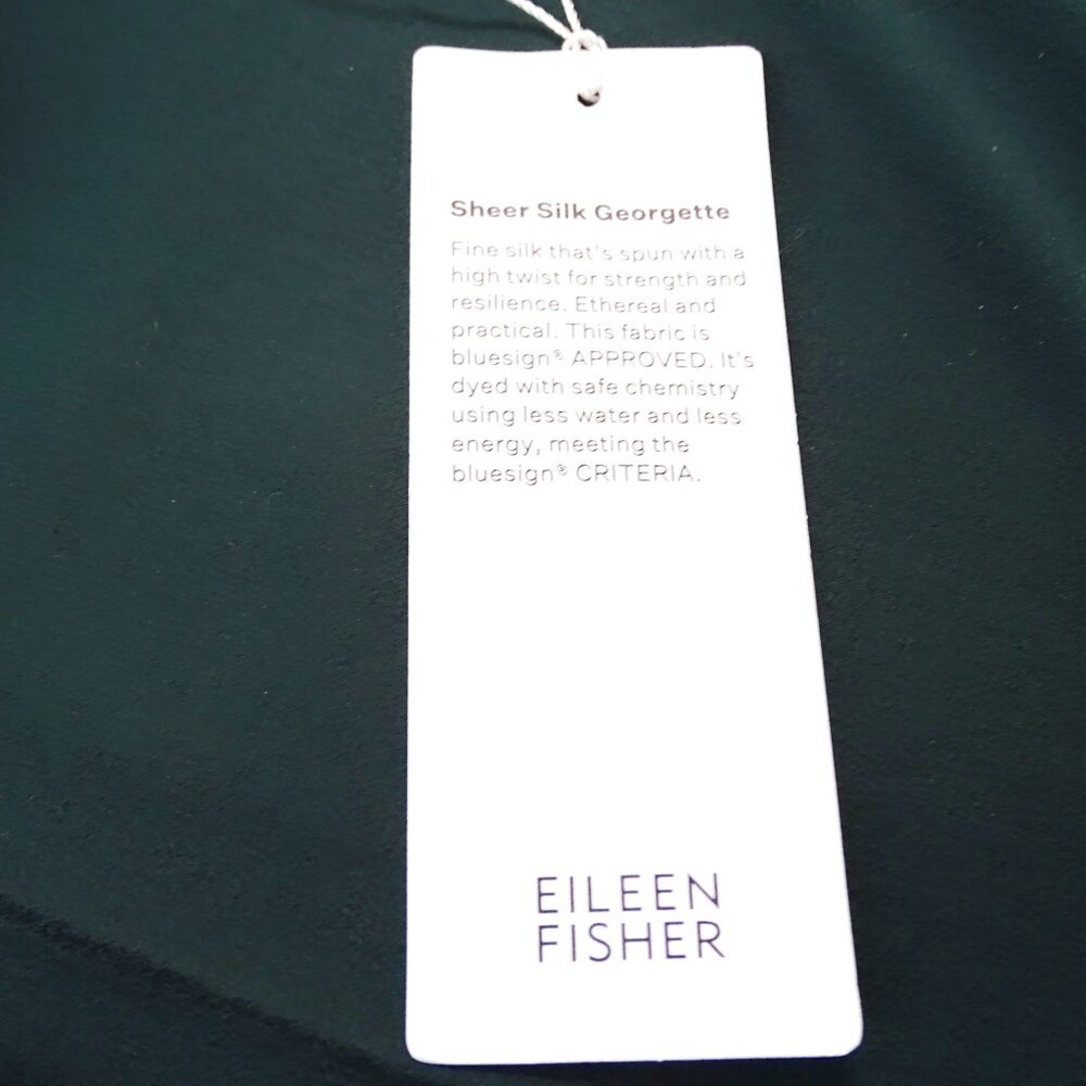 EILEEN FISHER Sheer Silk Georgette Wrap Boxy Fit Knee Length in Pine Green - Picture 7 of 10